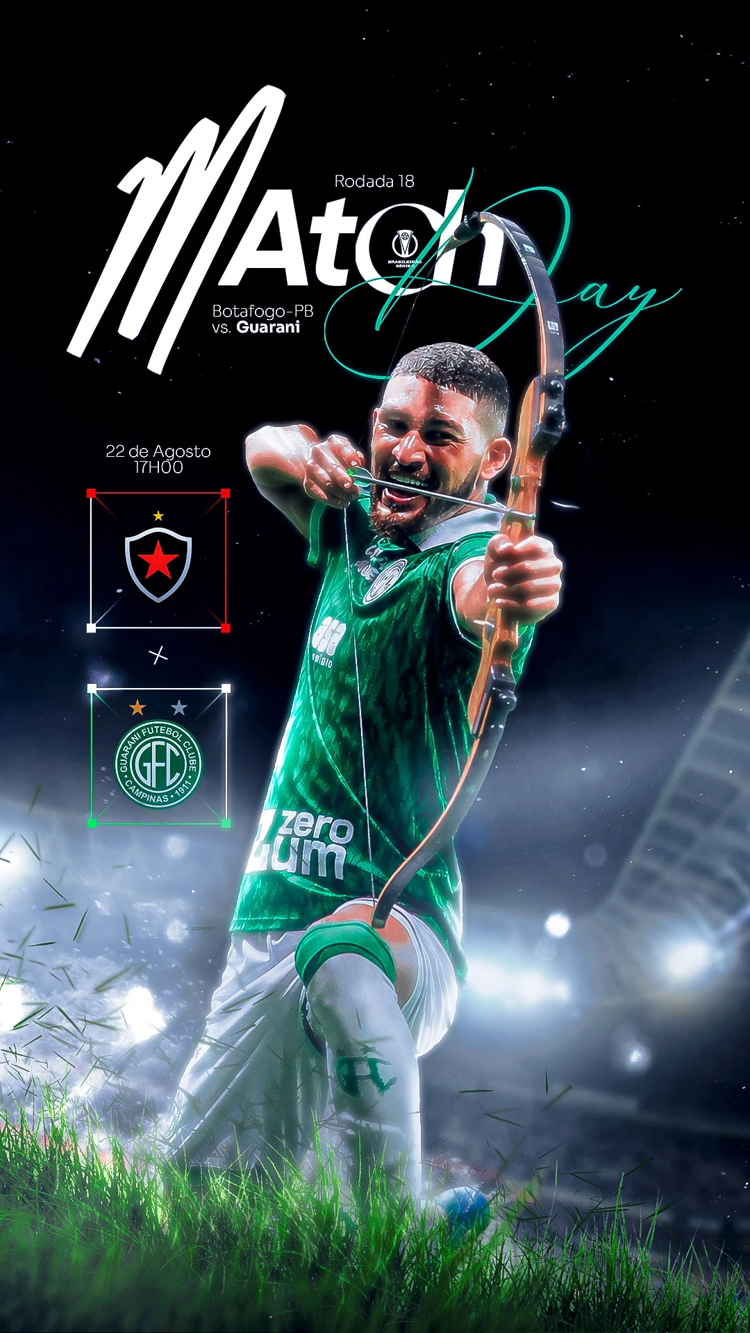 Cartaz de jogador do Guarani com arco esportivo